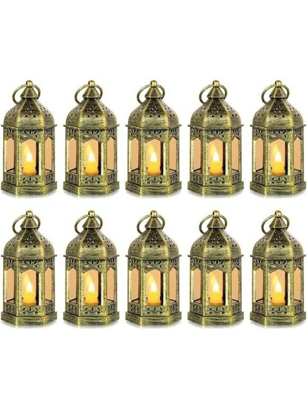 Gold Mini LED Lanterns Set of 10 Flickering Wedding Party Table Centerpieces